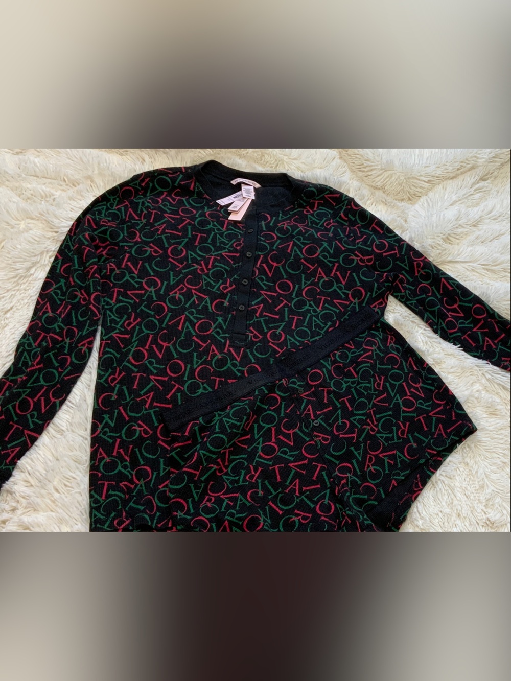 Victoria’s Secret long sleeve and short pajamas.